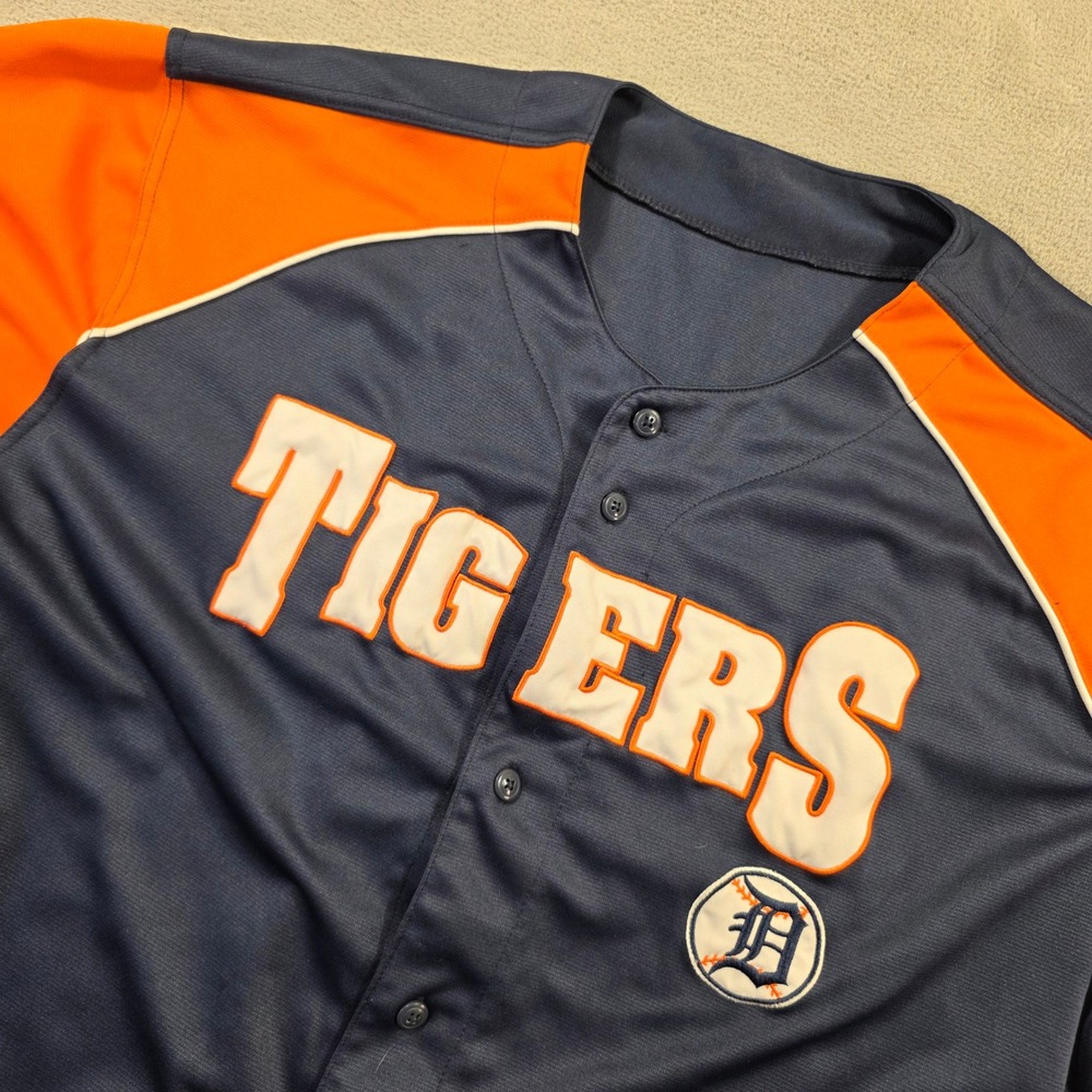 True Fan Detroit Tigers Baseball Jersey Mens 2XL Navy Orange Streetwear Gorpcore